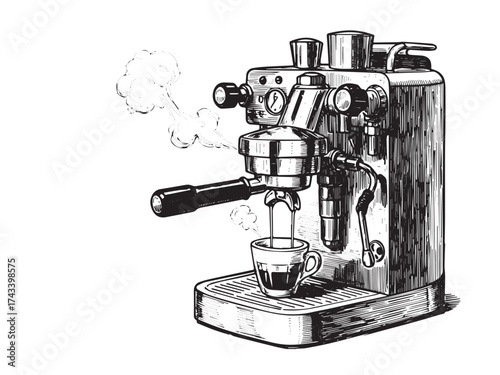 Espresso Machine Vintage Engraved Coffee Scene Illustration Isolated Vector