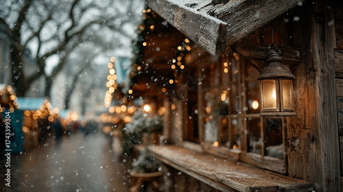 Warm Lantern Light in Snowy Christmas Street Scene