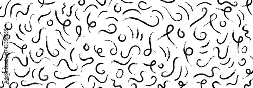 Black white brush line doodle seamless pattern background horizontal vector design illustration fit for wrapping design, cover, banner, wallpaper, header