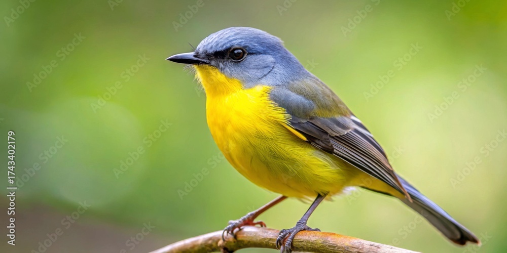 Fototapeta premium Vibrant yellow and blue bird perched on a branch in nature