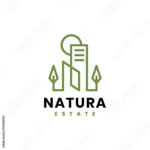 Eco Green City logo concept, Green Building logo line style