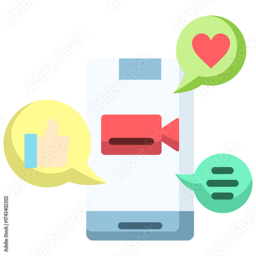Flat Stream Icon Social Media Live Video and Reactions
