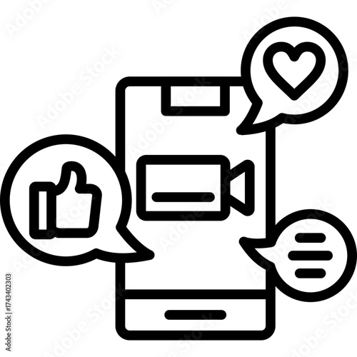Stream Outline Icon Live Streaming with Like and Heart Reactions Symbol
