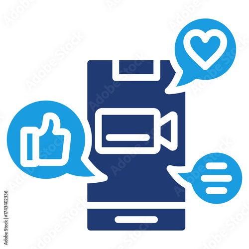 Blue Glyph Stream Icon Social Media Live Broadcasting Symbol