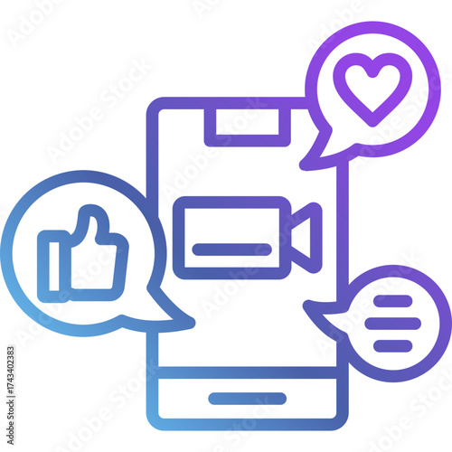 Gradient Line Stream Icon Social Media Live Video with Reactions