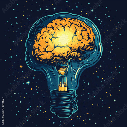 The Illuminated Mind A Conceptual Representation of the Brain's Inner Light and Potential for Innovation , vector style simple color