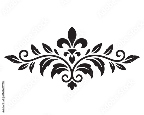 Vintage ornamental floral divider vector in black and white