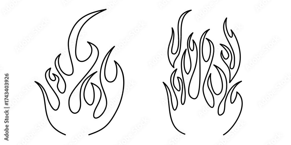 Naklejka premium Hand drawn of Fire flame symbol on set. isolated on white background. doodle design element