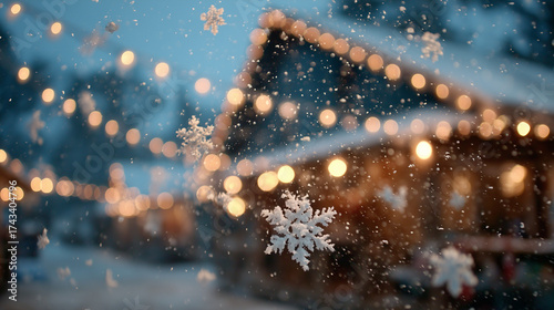 Magical Winter Scene with Glowing Holiday Lights and Snowfall