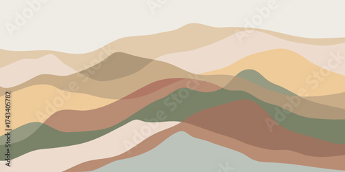 Mountain colors, translucent waves, sunset, abstract glass shapes, modern background, design vector illustration