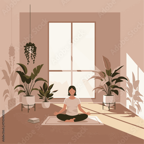 Peaceful Vector Illustration - Minimalist Zen Room for Meditation & Wellness