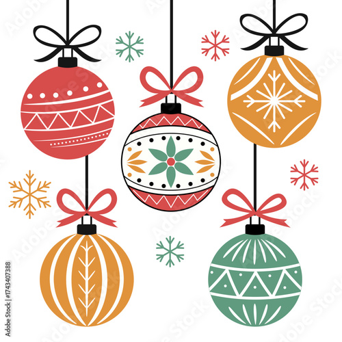 Hanging Christmas ornaments with snowflakes-Festive Vector Set