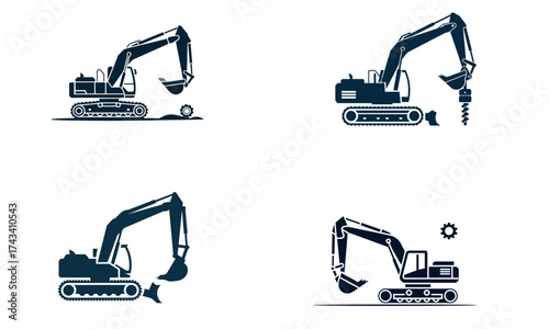 Excavator machine illustration showing heavy construction equipment and work concept
