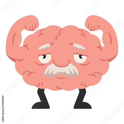 Cartoon Brain Flexing Biceps With Legs