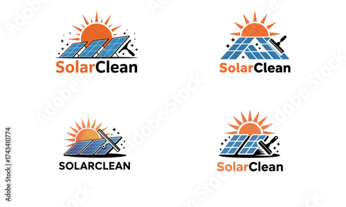 Solar energy logo design with sun and clean panel concept for eco power
