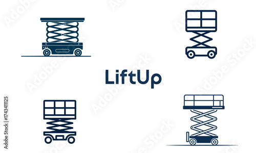 Lift platform icon set showing industrial scissor lift for heavy load work
