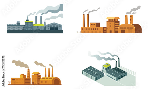 Factory building illustration showing industrial plant and manufacturing concept
