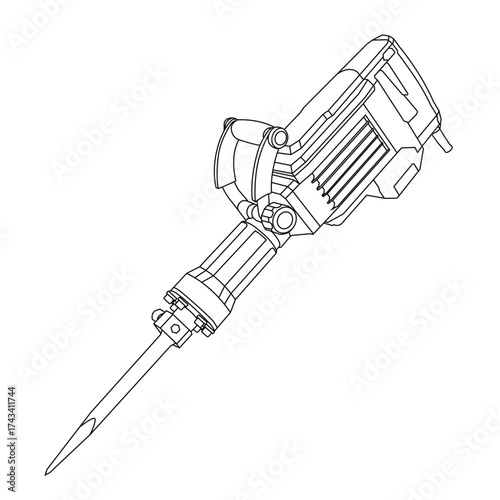 A detailed line art illustration of an electric demolition jackhammer tool.