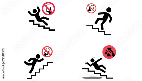 Safety sign showing warning for slipping and falling on stairs icon
