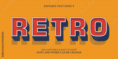 Retro text effect, editable 3d text