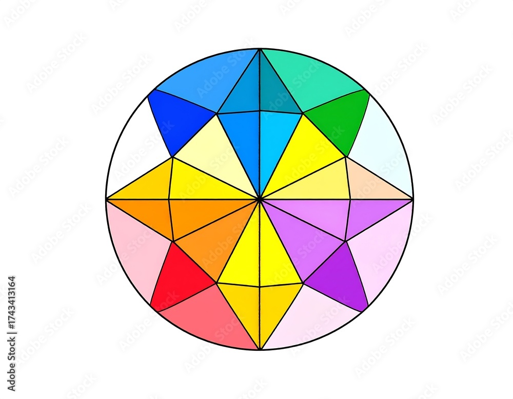 Obraz premium A circular geometric design with colorful triangular segments arranged around a central point