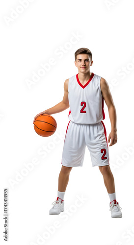 Young male basketball player with number 2 on his jersey dribbling a ball.
