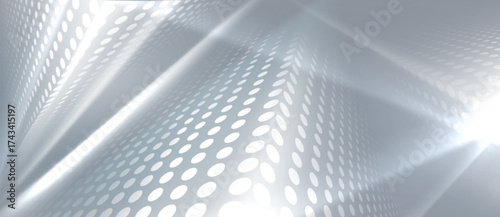 Abstract gray tech dot lines with perspective for modern corporate backgrounds and interfaces. Silver halftone gradients with dimensional flow patterns and soft light effects. Minimalist data stream