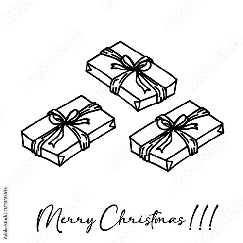 Vector doodle Christmas set with black and white holiday sketches for greeting card design, festive posters, craft packaging and winter decoration