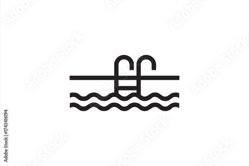 Minimal line icon of swimming pool with ladder symbolizing summer, recreation, relaxation, and leisure concept for vacation, resort, and travel design projects.