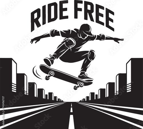 Skateboarder soars above city streets, ride free