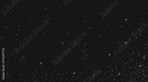 Starry night background with shimmer effects and bokeh light particles on dark surface - scattered bright points in cosmic atmosphere. Celestial texture elements for astronomy or magical designs.