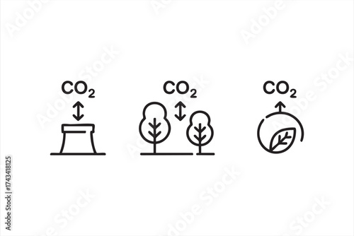 Air pollution and carbon emission infographic icons for climate change communication