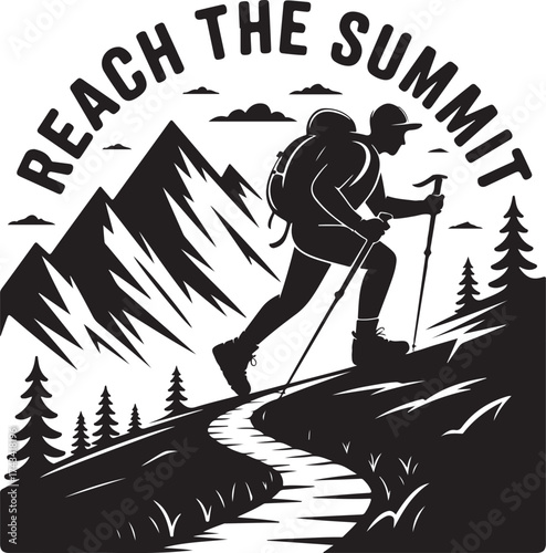 Hiker reaching mountain summit adventure challenge