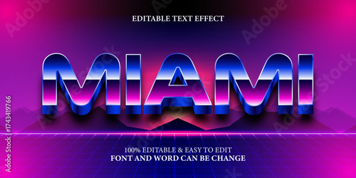Miami retro text style, editable text effect nonstalgic