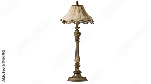 Lamp with a white shade sits isolated on transparent background