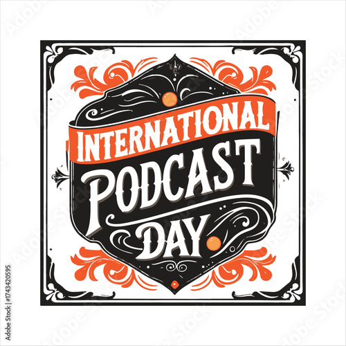 Creative Podcast Day Lettering Art,
Elegant Podcast Typography Emblem,
Handwritten International Podcast Day Badge
