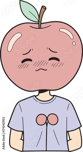 Shy Apple Head Cartoon Character Illustration