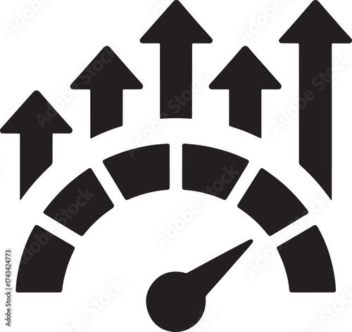 Performance growth indicator with increasing arrows speedometer showing success
