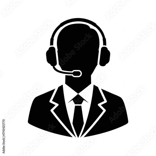 call center customer service representative. call center operator. Customer service icon. Vector illustration of a male call center operator with a headset. Customer support representative 
