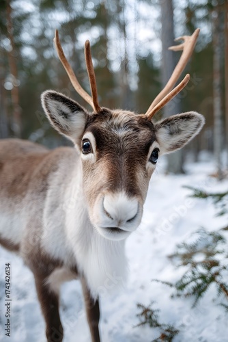 Wallpaper Mural Close up of a reindeer in a snowy winter forest Torontodigital.ca