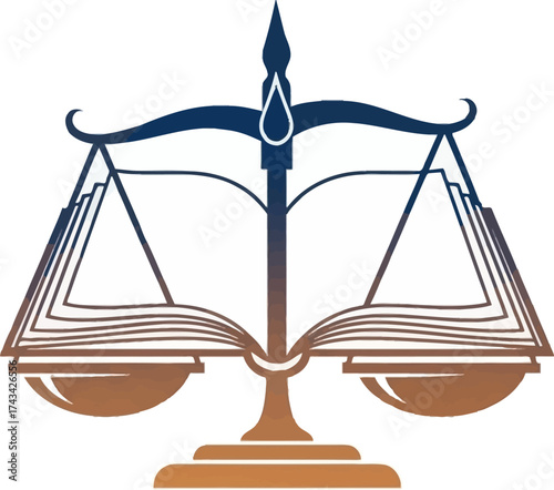 A stylized logo of balanced scales of justice with an open book forming the pans, representing law and knowledge.