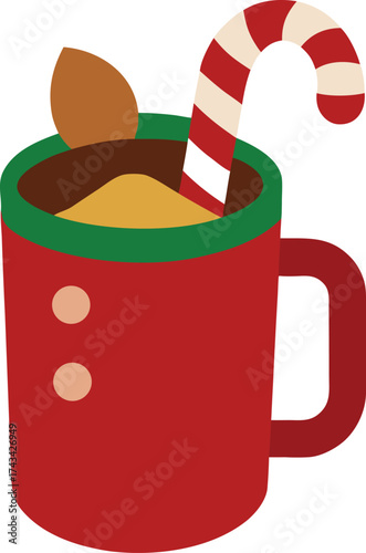 Red mug with candy cane and almond peppermint stick