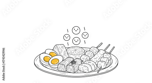 A delightful plate of assorted food items served with steam.