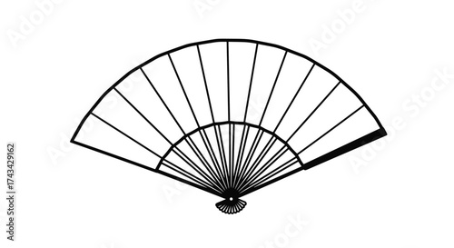 An intricately designed folding fan with elegant radiating ribs and a sturdy handle.