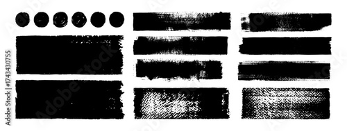 Rough ink stamp letterpress print texture. Vintage black rectangle. Distressed paper surface. Linocut shape overlay. Dirty hand-drawn frame. Grunge smear. Abstract background. Dry roller marks