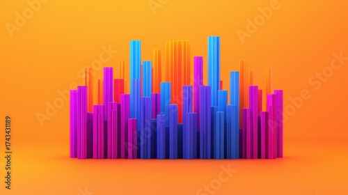 Colorful Abstract Bars on Bright Orange Background