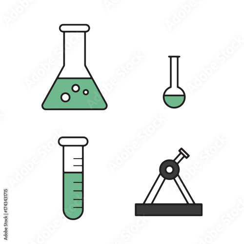 Laboratory Elements Vector Set — Chemistry, Biology, Science Equipment, and Research Icons Illustration