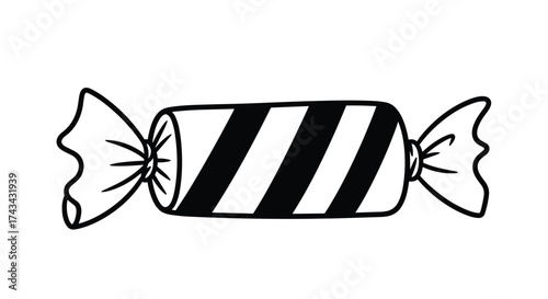 A simple drawing of a striped candy wrapped in cellophane.
