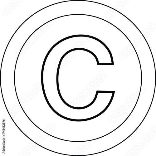 Simple black and white copyright symbol c inside concentric circles isolated on transparent background