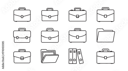 Collection of hand drawn briefcase and folder icons for business and professional use vector